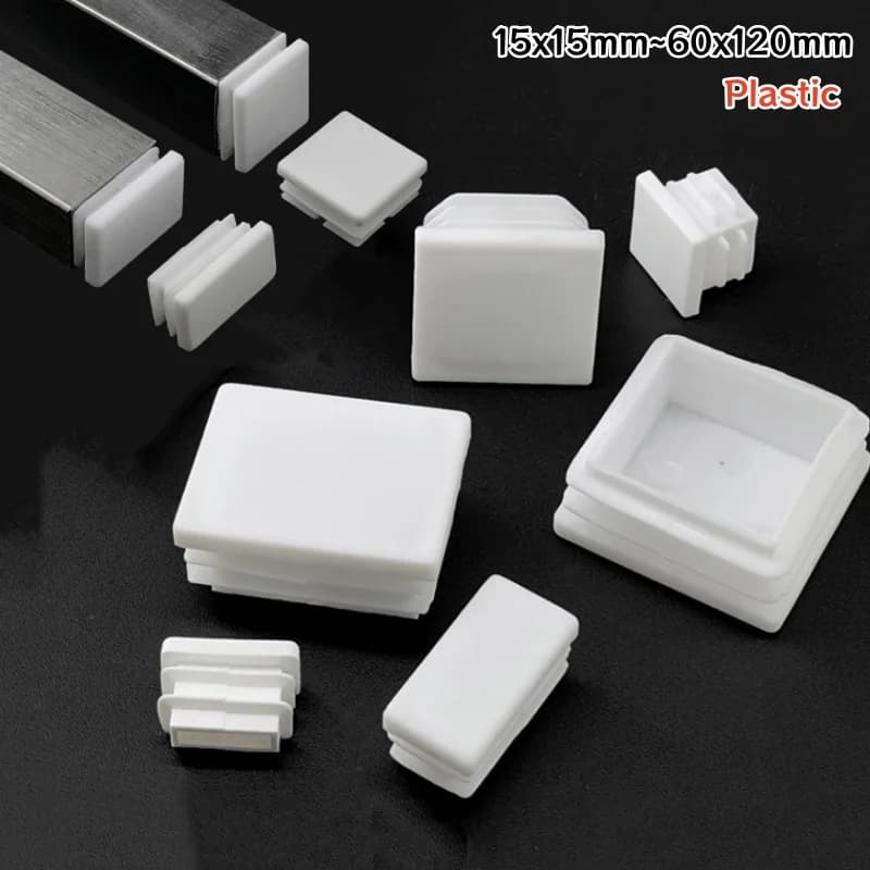 Square/Rectangle Plastic White Blanking End Cap Tube Pipe Insert Plug Bung 15x15~60x120mm Anti-Slip Table Chair Foot Cover