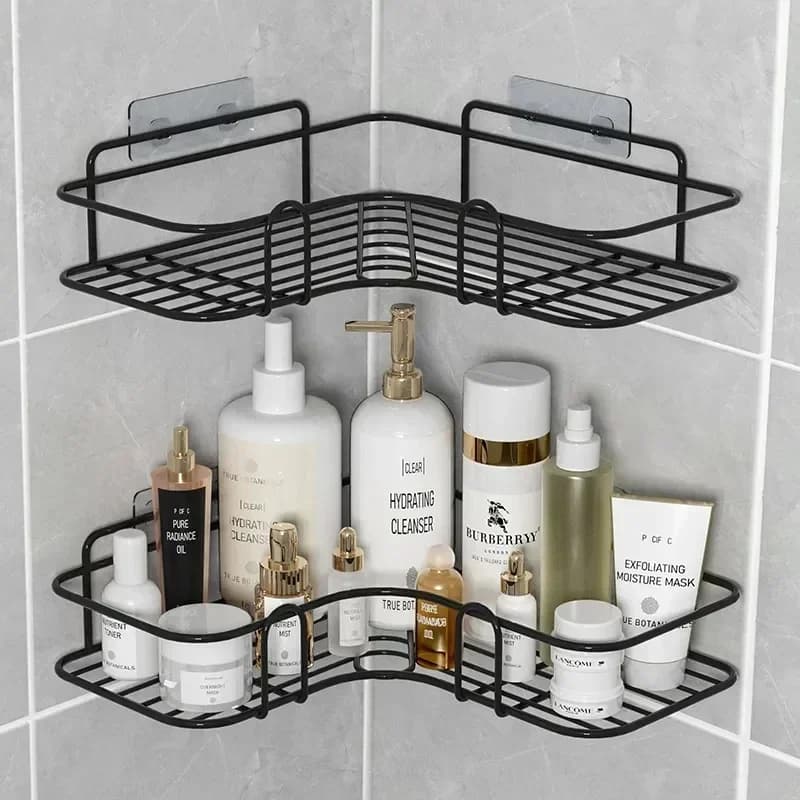 Corner StoraBathroom Organizer Shelf Wall Mounted Corner Storage Shelves Shampoo Holder Cosmetic Rack Iron Shower Drain Basket