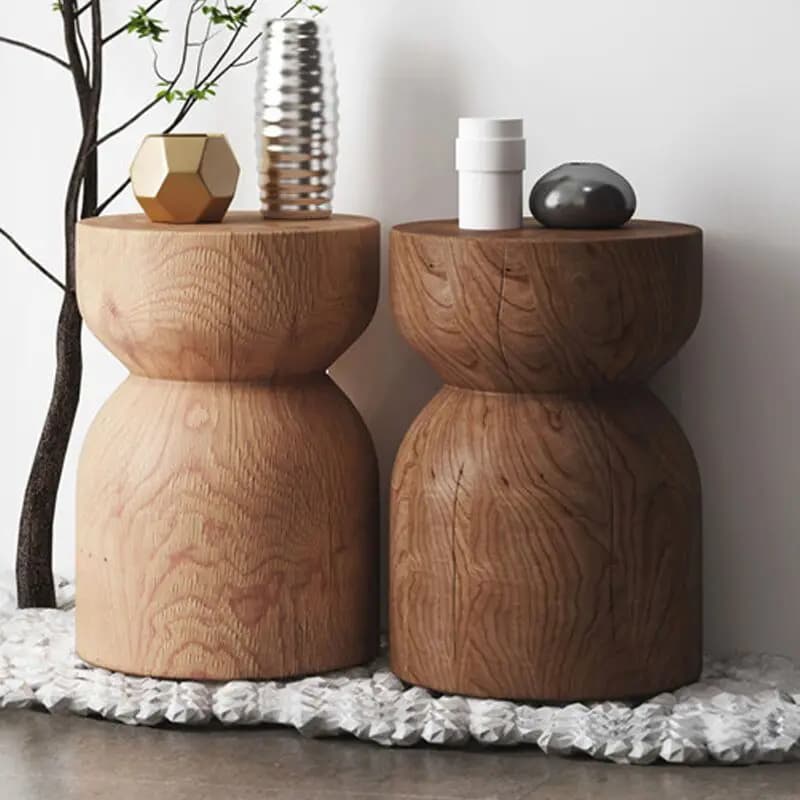 Solid Wood Stump Stool Rustic Wooden Pier Side Table Nordic Round Log Seat Boho Home Decor Accent Creative Living Room Footrest