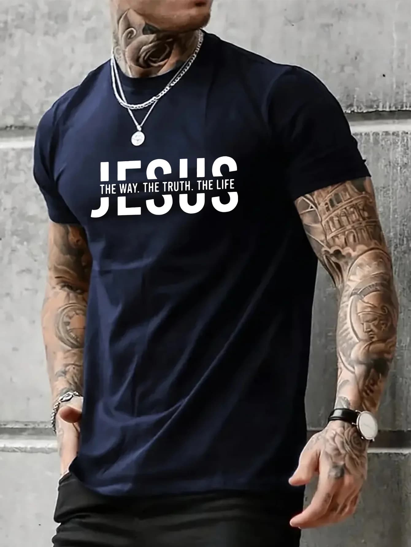 Summer men's 100% pure cotton casual loose fit Jesus Way truth life letter printed round neck short sleeved T-shirt top
