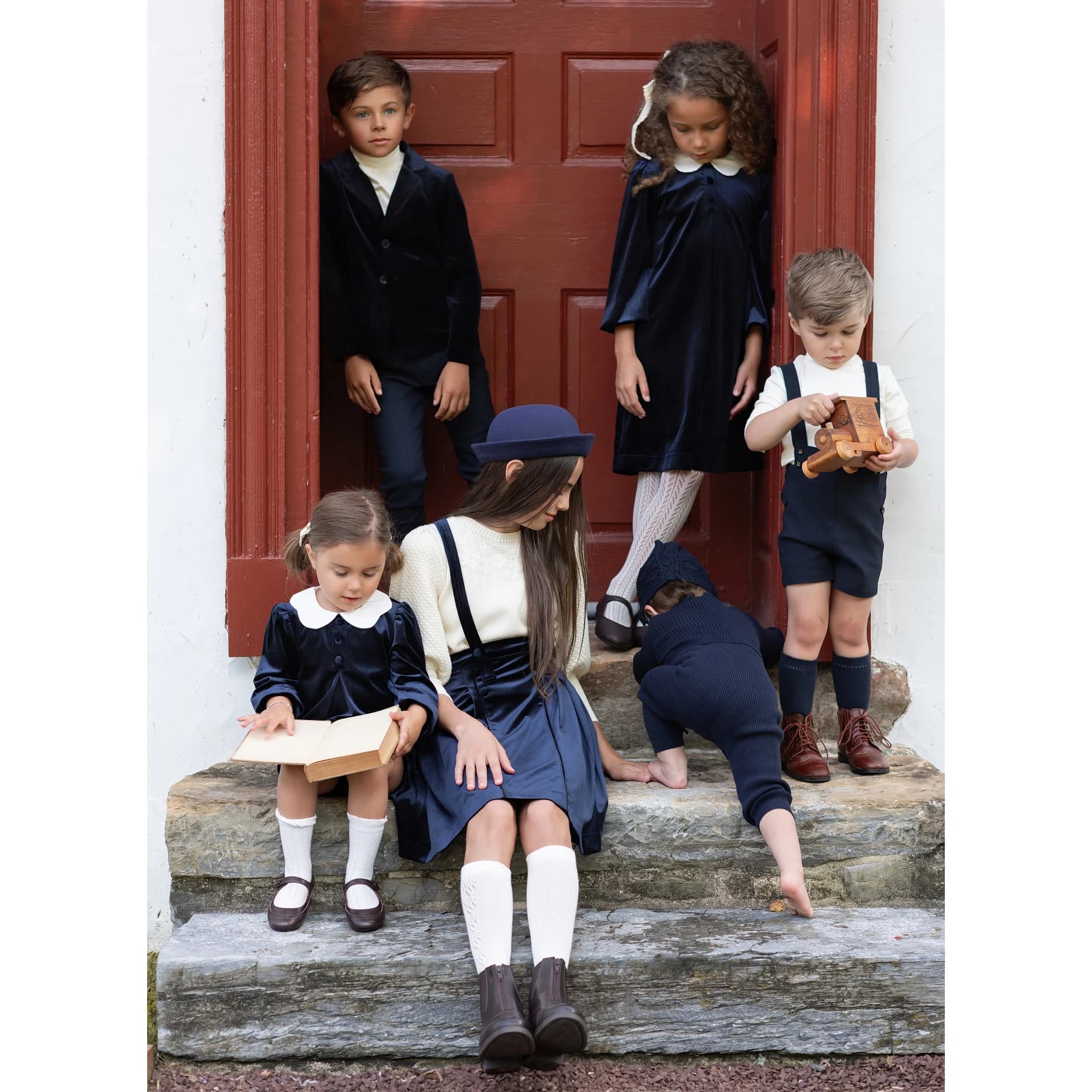 AP AW25 Sapphire Collection Girls Velvet Dress Baby Kids Set Floral Sweater Boys Overalls Brothers Sisters Family Matching