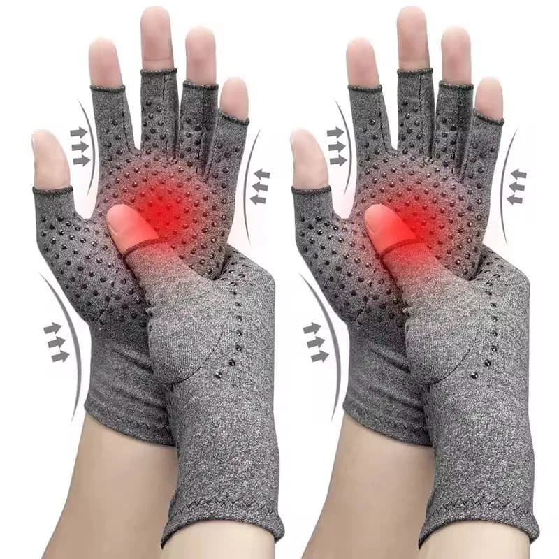 1 Pair Grey Half Finger Compression Gloves for Men And Women Anti-Slip Pressure Arthritis Relief Instant Pain Relief