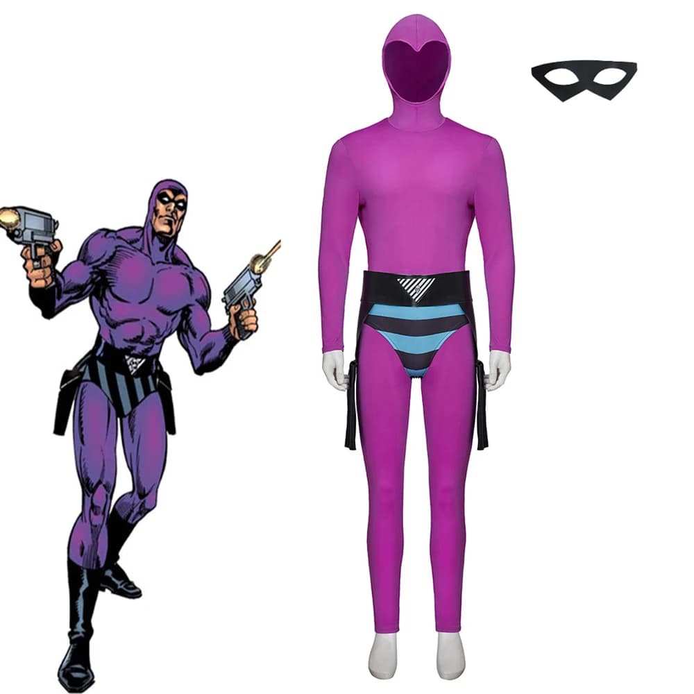 Movie The Ghost Who Walks Cosplay Costume Men's Purple Jumpsuit with Shorts Halloween Carnival Party Bodysuit Suits