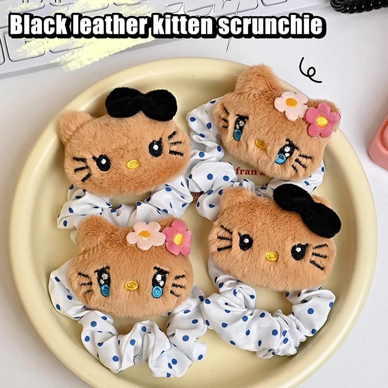 Hello Kitty Plush Scrunchies Kawaii Sanrio KT Cat Elastic Hair Ties Hair Rope Face Washing Make Up Hair Circle Hair Accessories