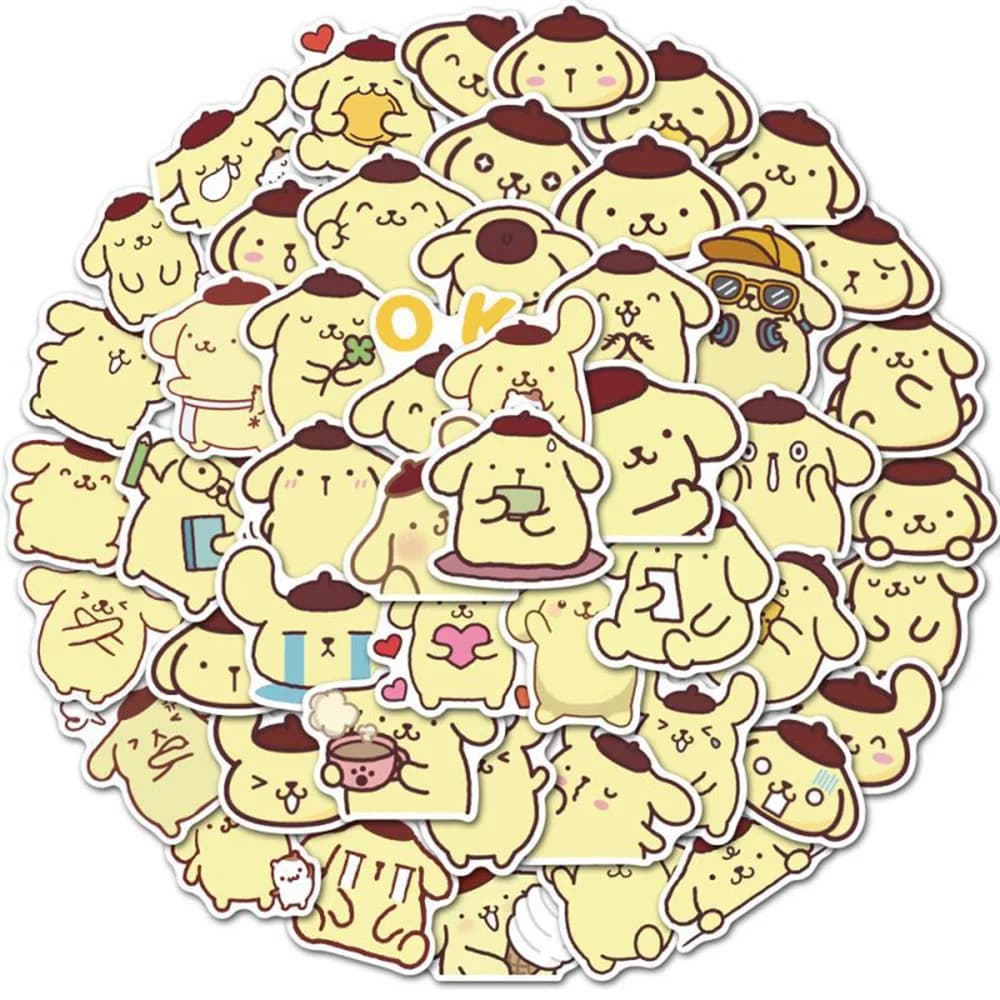 10/30/50pcs Kawaii Pompom Purin Stickers Cute Cartoon Decal for Kids Toy DIY Phone Skateboard Guitar Fun Sanrio Graffiti Sticker