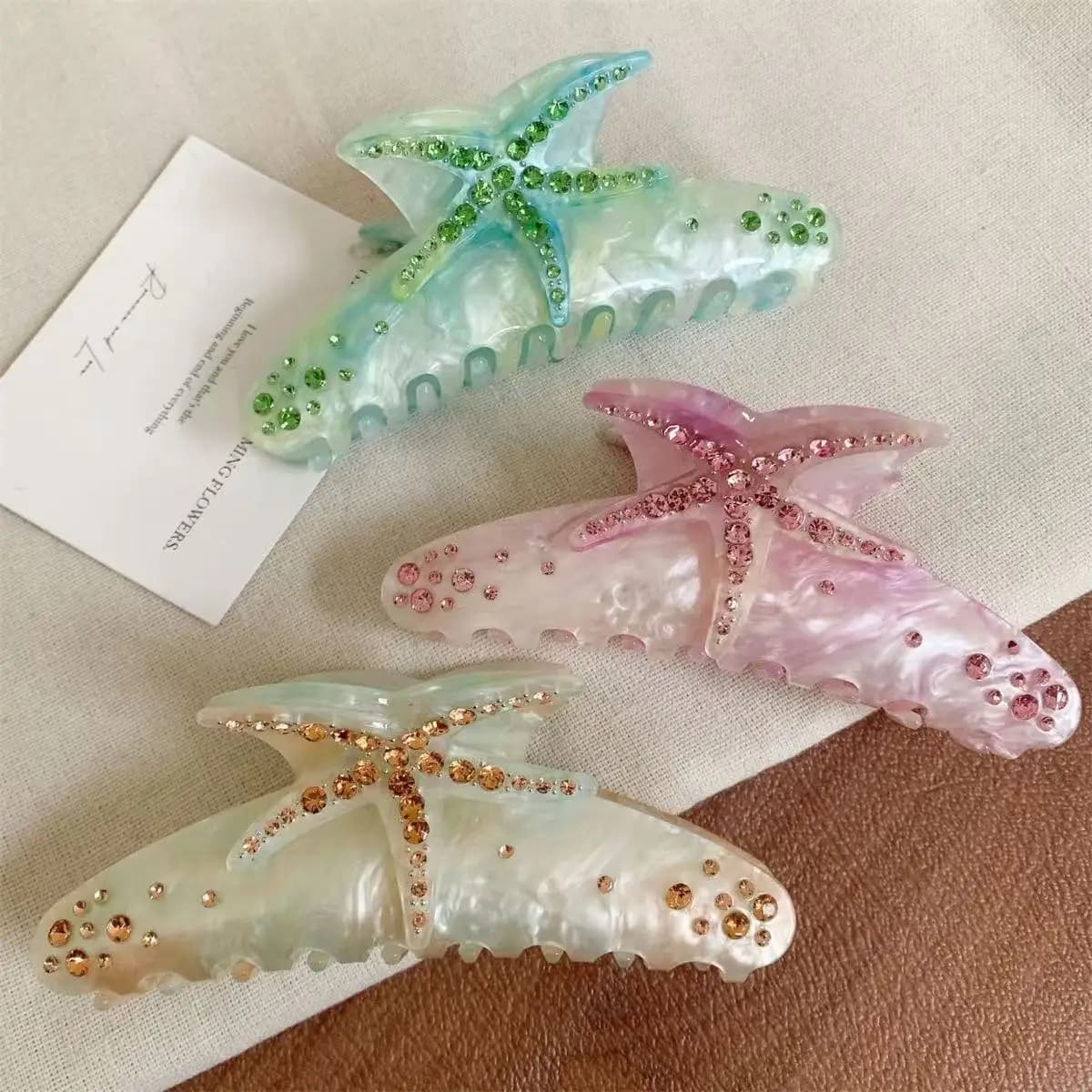 1pc Large Diamond Set Starfish Hair Clip,Summer Beach Starfish Hair Clip,Non Slip Acetate Power Hold Chin Hair Clip