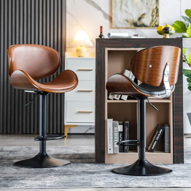 European Style Leather Bar Chairs Luxury Home Front Desk Chairs High Stools Simple Modern Mid-century Offer Breakfast Furniture