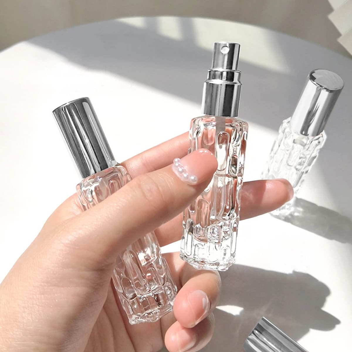 1pc-10ml glass perfume spray bottle Aluminum spray head perfume dispenser bottle press empty bottle