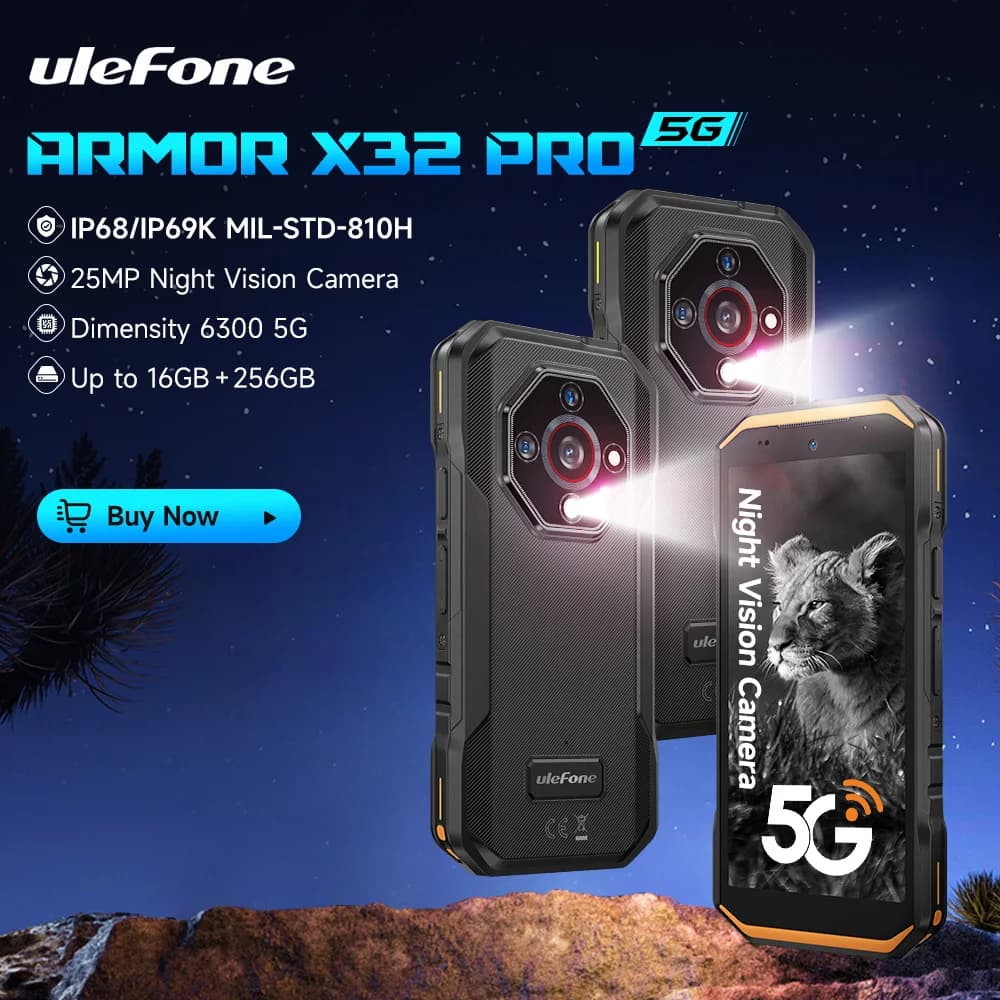 Armor X32 Pro 5G Rugged Phone Android Waterproof Smartphone Up to 16GB RAM 256GB ROM 5.65”Dimensity 6300 NFC Mobile Phone