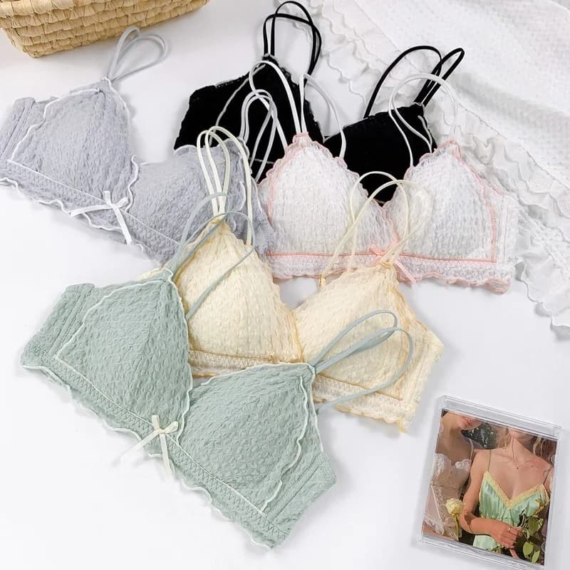 French Triangle Cup Small Chest Push up Adjustable Underwear Thin Suit Wireless Thin Non-Trace Bra