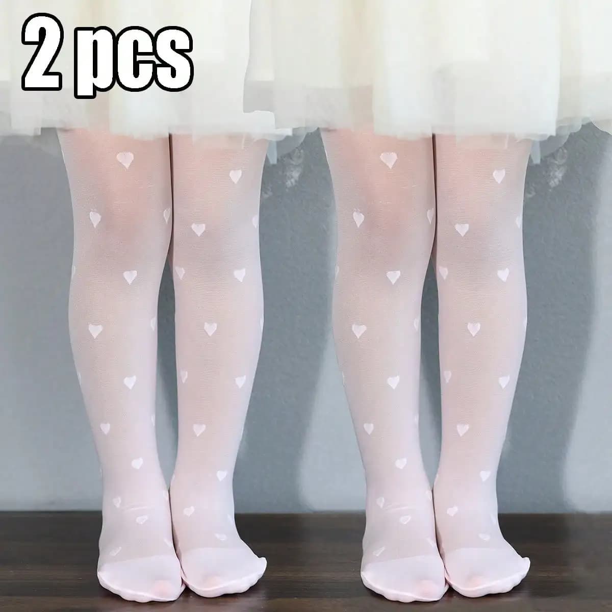 2 Pairs of Baby Girls Pantyhose Children Summer Thin Leggings Love Heart Mesh Stockings Little Princess White Tight Soft Hosiery