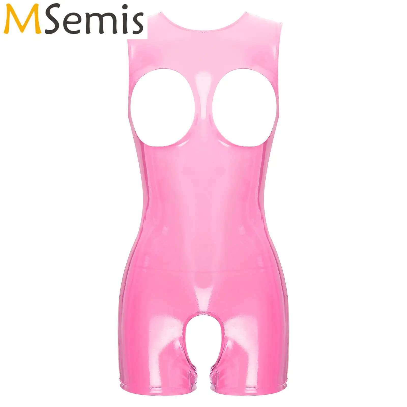 Womens Lingerie One Piece Patent Leather Cutout Bodysuit Open Cups Bra Open Crotch Open Butt Bodycon Leotard Costume Clubwear
