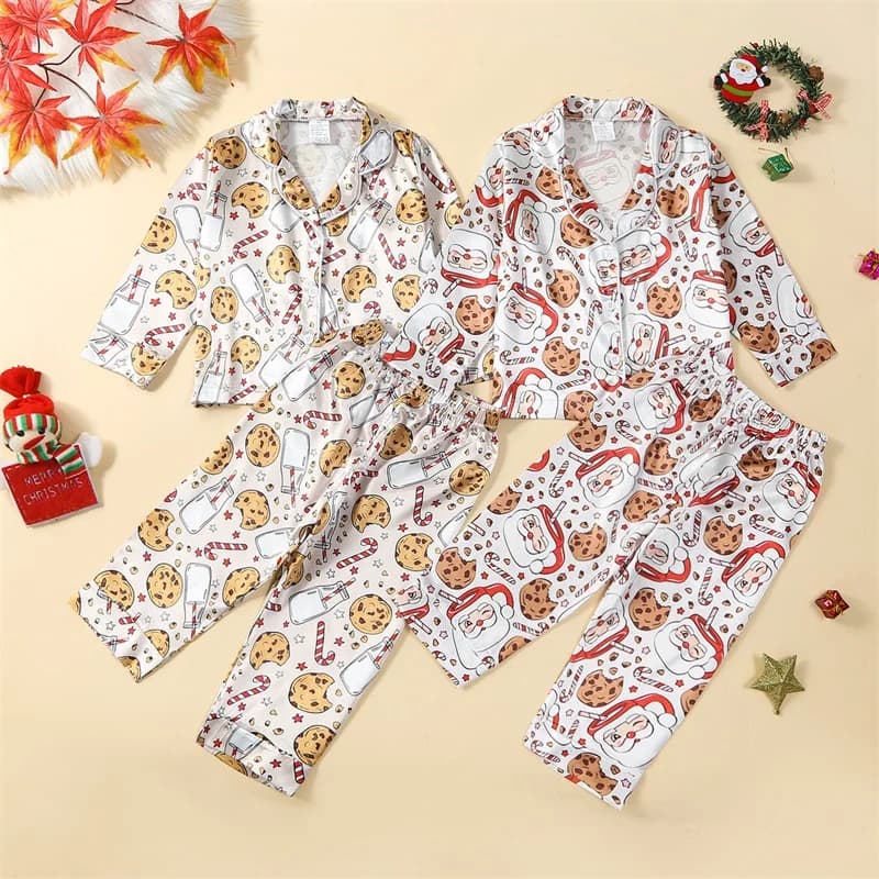 2023-08-11 Lioraitiin 1-7Y Kids Christmas Pajamas Set Santa Claus Cookie Print Long Sleeve Tops with Pants Sleepwear