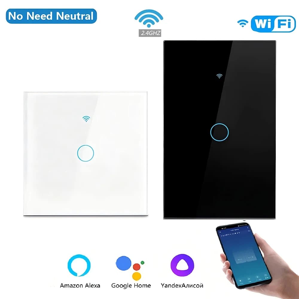 Tuya US/EU WiFi Smart Wall Switch RF433 1/2/3 Gang No Neutral Wire Touch Sensor LED Light Switches Smart Home Alexa Google Home