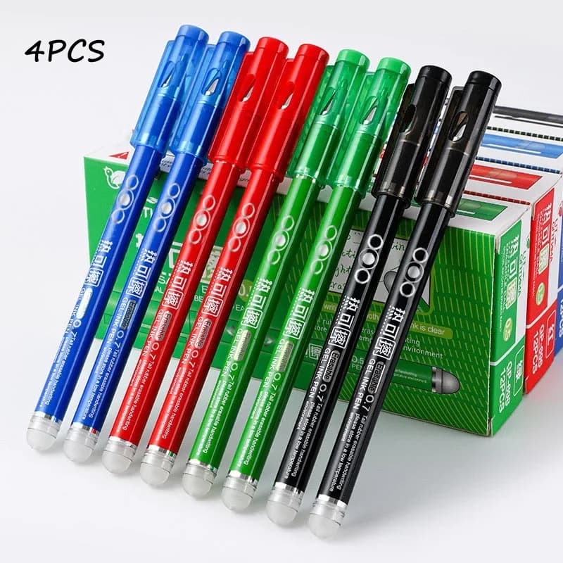 4PCS 0.7MM Heat Erasable Pens, Bullet Nib, Colored Heat Sensitive Erasable Gel Pen, Smooth Writing, Black Blue Red Green Ink