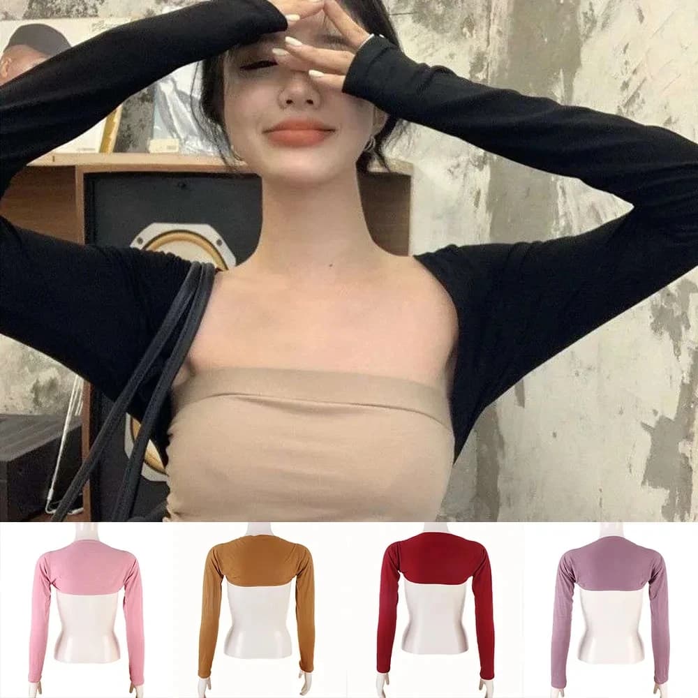 Solid Color Bottoming Shawl Shoulder Sleeve Cover Sunscreen Shawl Soft Elastic Arm Cover Wrap Casual Driving Shawl