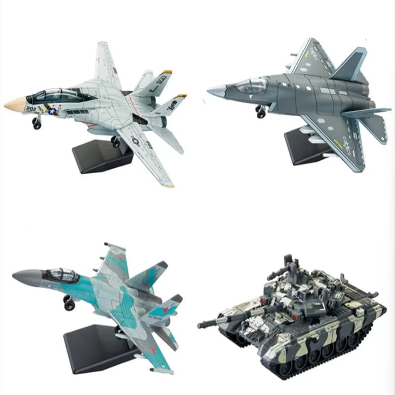 DIY Military Model Building Block Toy F14 Tomcat J-35 Stealth Su35s Multi-Purpose Fighter T90 Main Battle Tank Boy Birthday Gift