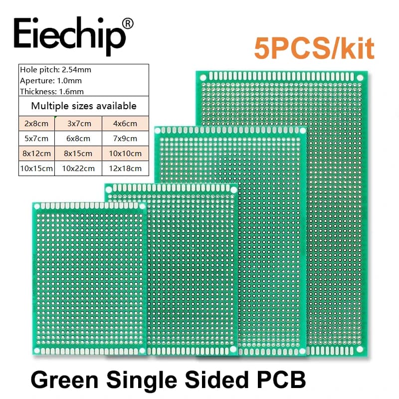 5pcs Green Prototyping Board 2x8 4x6 5x7cm Single Sided PCB Board 2.54mm Universal Circuit Board for DIY Soldering
