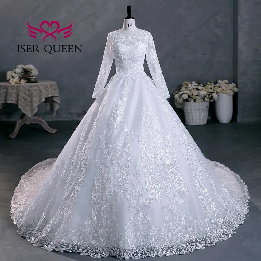 Customized Full Sleeves Pretty Lace Appliques Wedding Dresses 2025 New Plus Size Ball Gown Princess Bride Dress Elegant WX0301