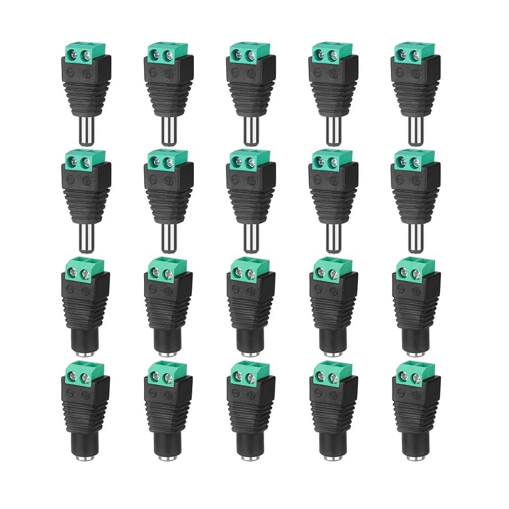 5 Pairs Male and Female Welding-Free DC Plug 5.5*2.1mm Welding-Free DC Female Head Green Terminal Monitoring Power Plug Push-But