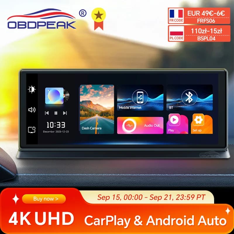 K2 Pro 11.3" Dash Cam 4K 2160P Car DVR Recording Carplay & Android Auto Wireless Connection 5G WiFi GPS Navigation Dashboard