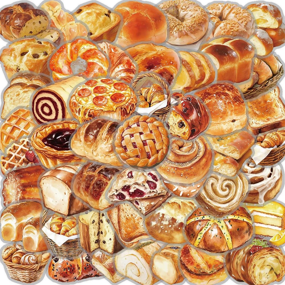 50/100PCS Cute baking bread Stickers Nostalgic DIY Waterproof Scrapbooking Creative Paper Laptop Luggage Waterproof Sticker