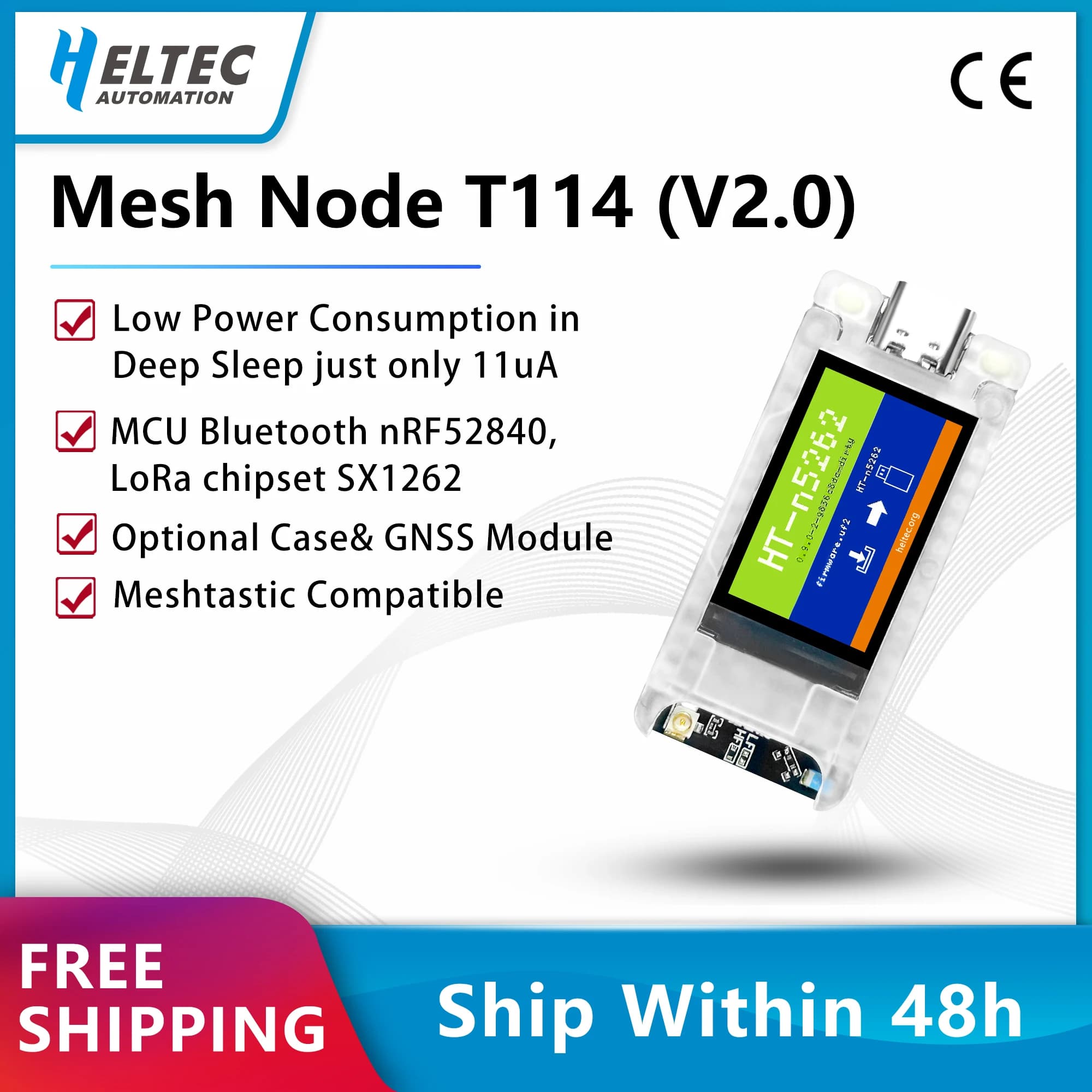 Heltec Mesh Node T114 V2.0 Meshtastic Tracker Nordic SX1262 LoRaWAN LoRa Arduino Positioning Devboard TFT Display BLE WiFi