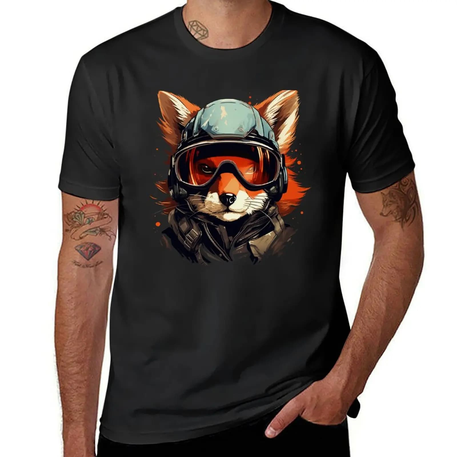 Cute Fox in Motorcycle Gear T-Shirt Blouse funnys customs mens t shirts