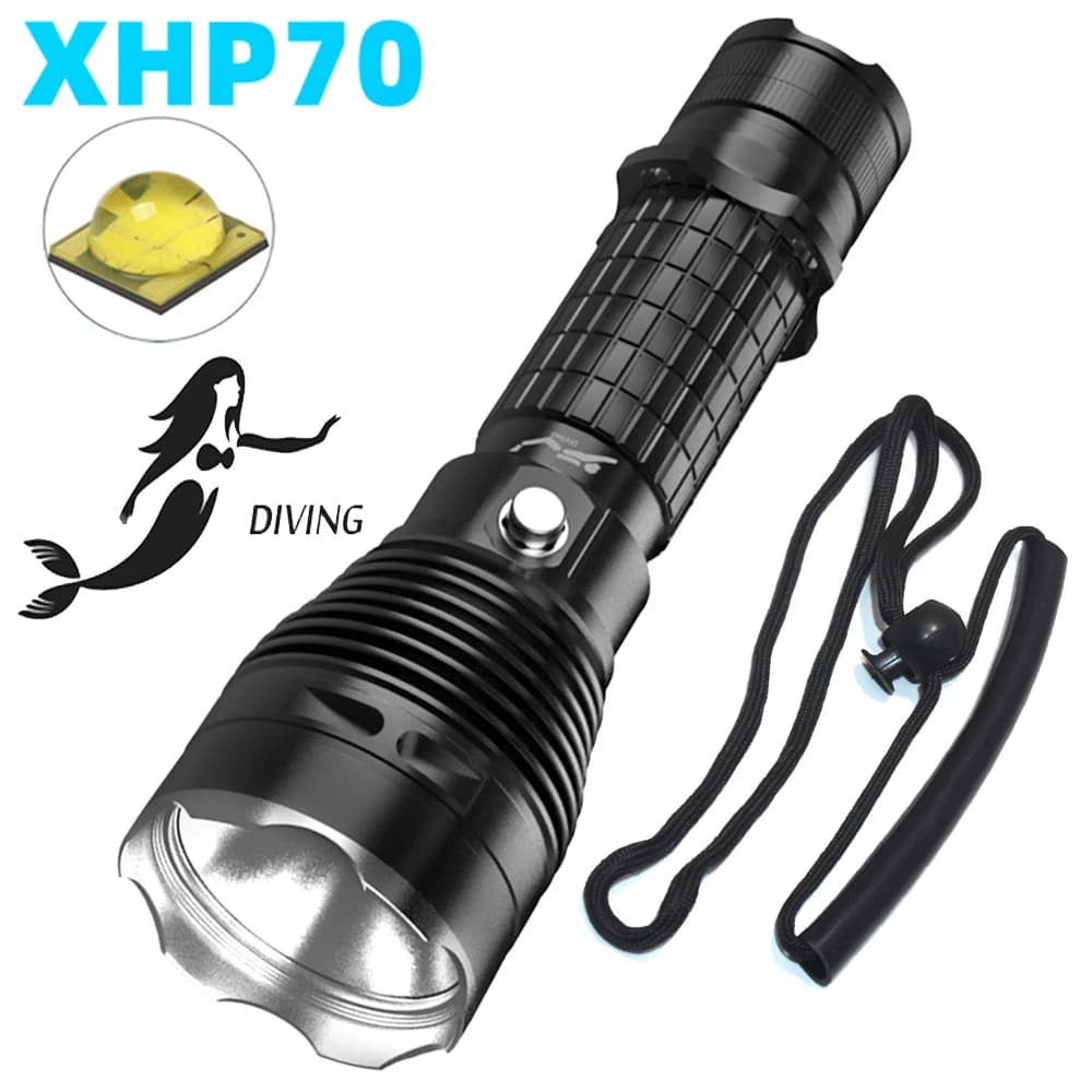 High Power IPX8 Diving Flashlight 5000 Lumens Waterproof Scuba Diving Flashligh Portable Dive Torch 200M Underwater Lamp Lantern