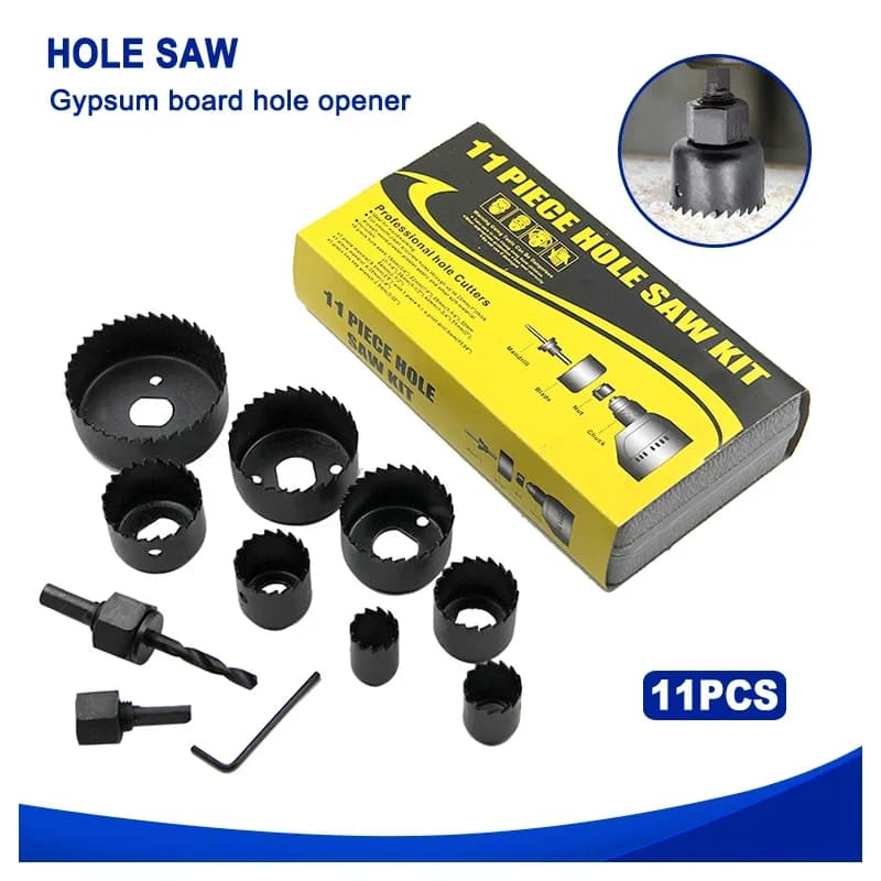 11Pcs Hole Saw Kit Durable Carbon Steel Metal Circle Power Drill Hole Cutter for Wood PVC and Plastic