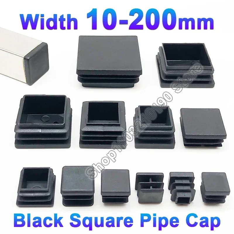 1-100Pcs 10/13/15/16/18-200mm Black Plastic Blanking End Cap Square Pipe Tube Caps Insert Plug Bung Furniture Foot Pad Protector