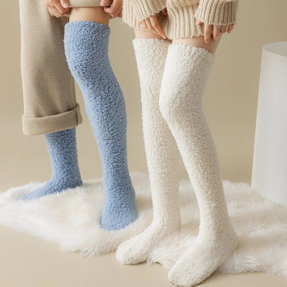 Comfortable Over The Knee Knee-High Stockings Coral Fleece Sweat-Absorbent Long Socks Breathable Warm Women Sock Winter