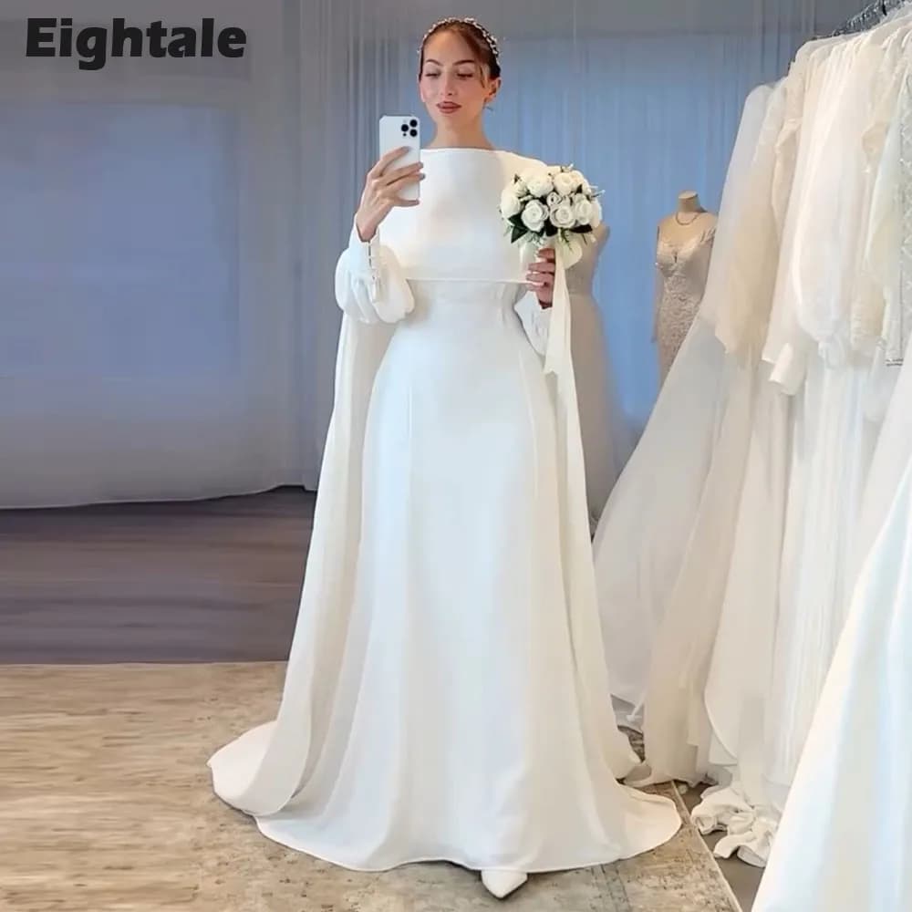 Eightale Arabic Wedding Dresses Customized Long Sleeves White Ivory Mermaid Bridal Gown Vestidos De Novia