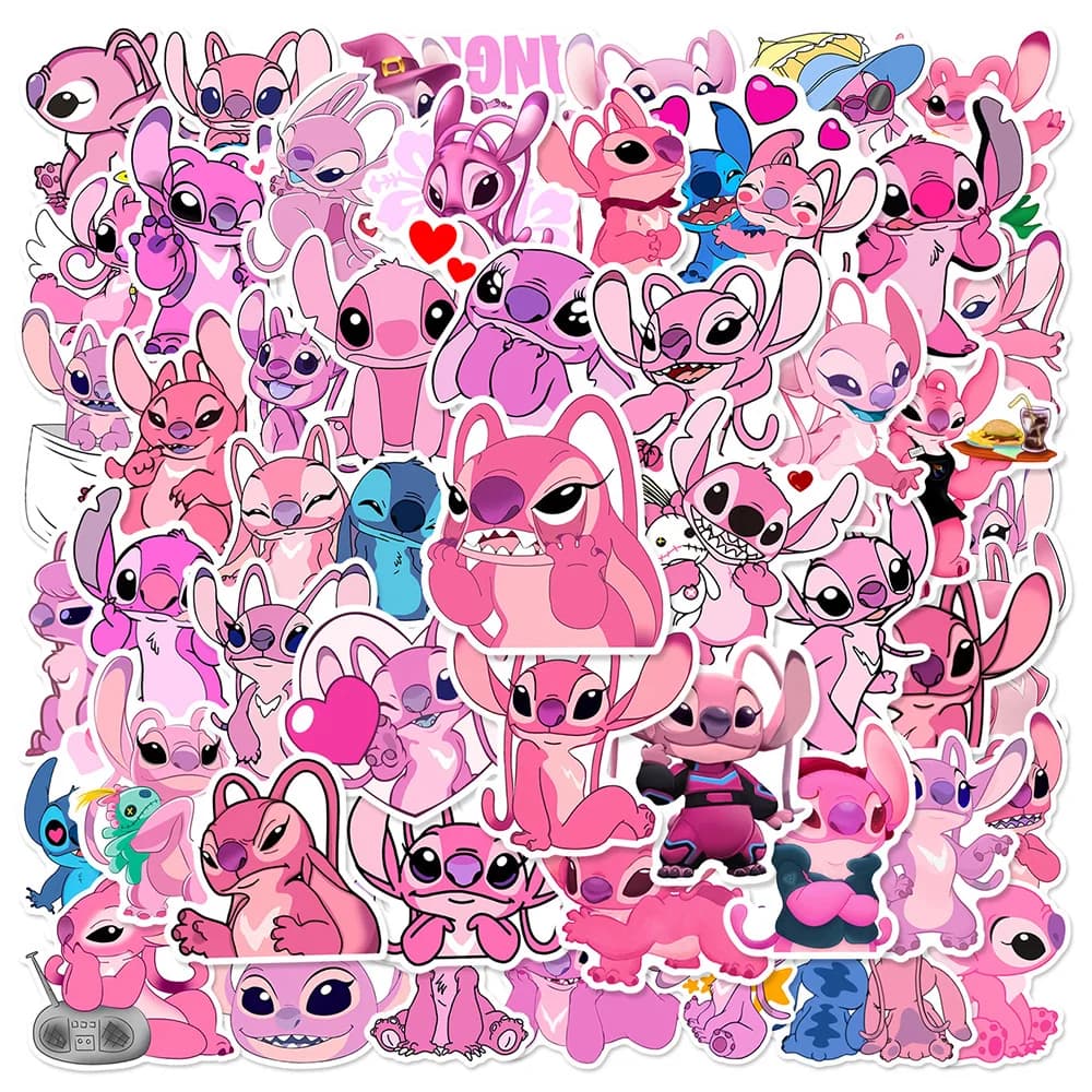 10/30/50pcs Kawaii Disney Lilo Stitch Angel Stickers Cute Pink Anime Character Sticker DIY Phone Diary Luggage Graffiti Decals
