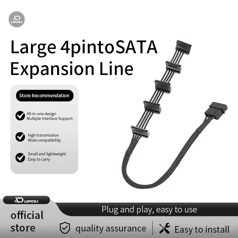 High Quality 1 Pcs Practical Durable PC Server 4 pins IDE Molex 1 to 5 SATA Power Cable Adapter Splitter Cables 18AWG Black 40cm