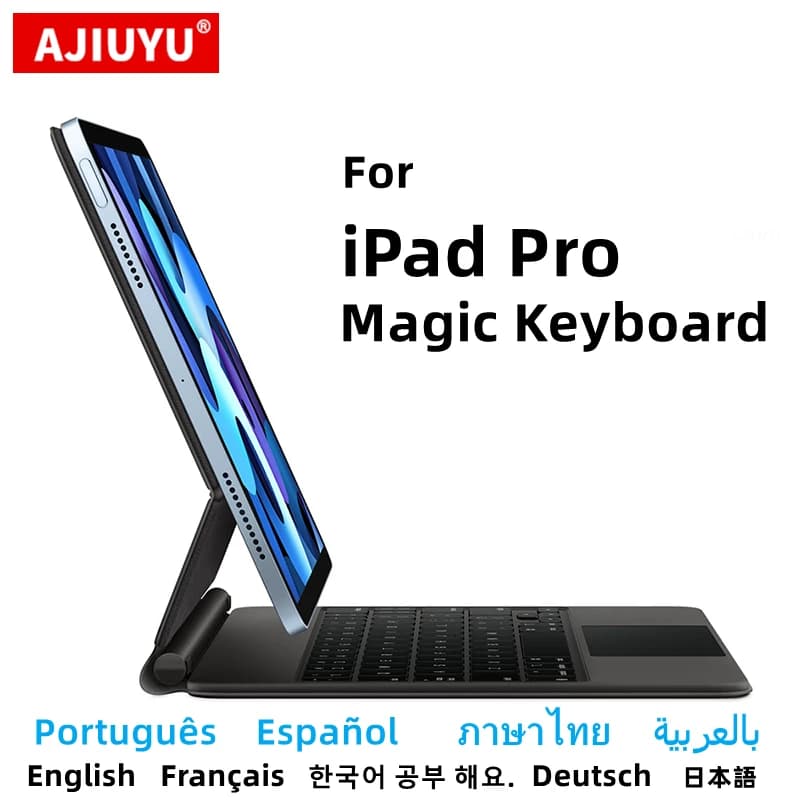 AJIUYU Magic Keyboard For iPad Pro 11 inch 12.9" 2018-2022 Air 5 4 10th 10.9" Smart Cover Magnetic Portuguese Spanish Arabic