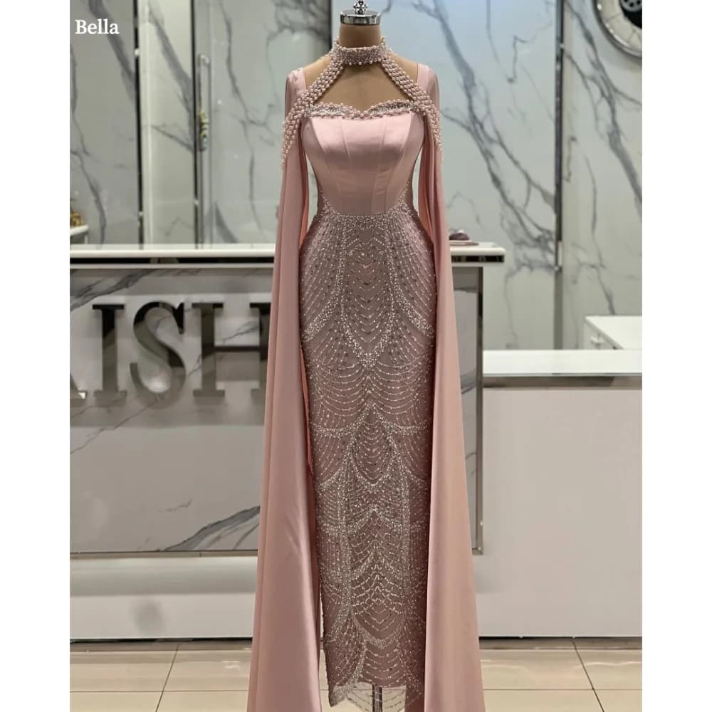 Bella Customized Champagne Beaded With a Shawl robes de soirée Strapless Satin Pearls Party Dresses Floor-Length Prom Dress 2025