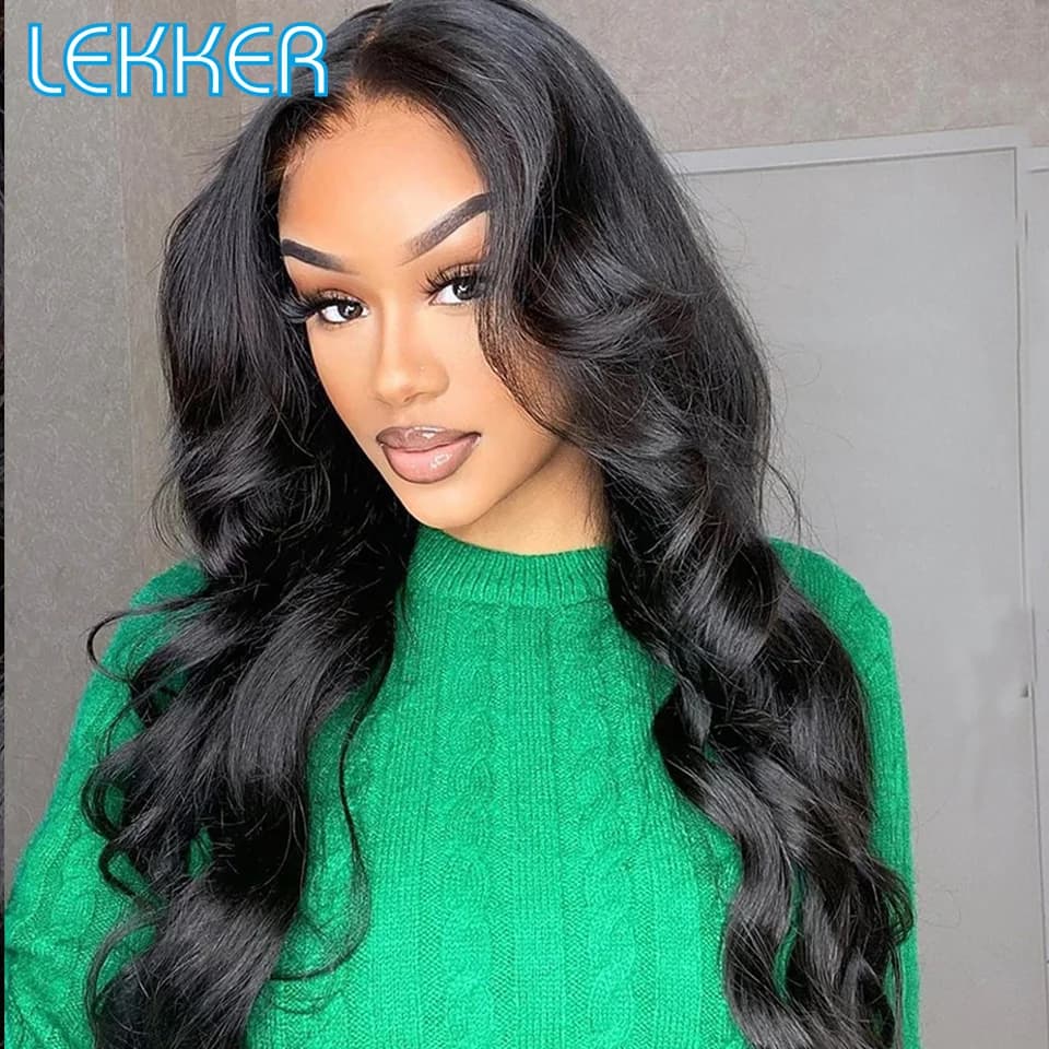 Lekker 32" Long Body Wave 13x1 T Part Lace Front 100% Human Hair Wig For Women Glueless Brazilian Remy Hair Middle Part Wavy Wig