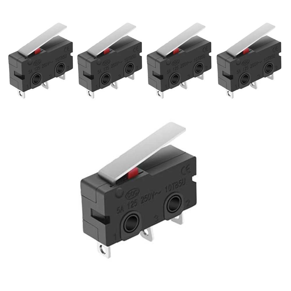 5Pcs Mini Micro Limit Switch 5A 125 250V AC SPDT 1NO 1NC Short Lever Arm Switch Snap Action Button