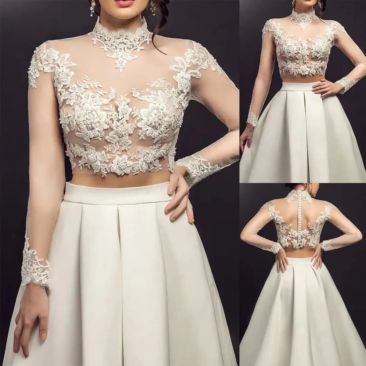 Lace Long Sleeve Wedding Jacket Appliques Bride Jackets High Neck Bridal Bolero Wedding Top Accessories