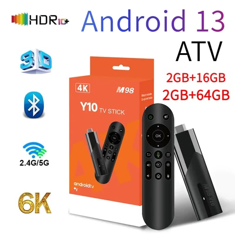 M98 Y10 Smart TV Stick Android 13 ATV Allwinner H618 2.4G/5G Dual WIFI Airplay Preinstalled APP TV Stick