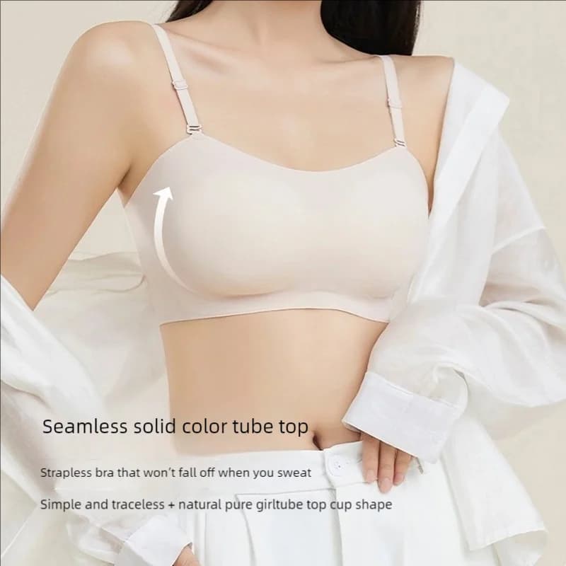 Strapless women's no-scar, no-steel rims, top support, close-fitting bra, small breasts make larger, detachable shoulder straps