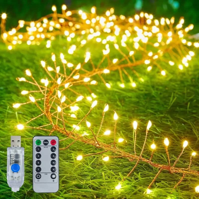Remote Control USB Firecracker LED Lights with 50-200LED Silver Wire String Fairy Lamp for Bedroom Party Wedding Christmas Decor
