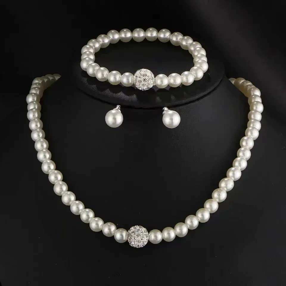 4pcs Women's Jewelry Set Pearl Set Diamond Necklace Bracelet Earrings Set Gorgeous Jewelry-5042