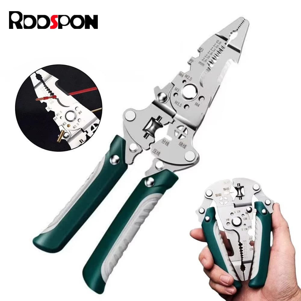 1Pcs Multifunctional Foldable Wire Stripper Crimper Cable Cutter Pliers Electrician Cable Cutting Wiring Pulling Stripping Tools