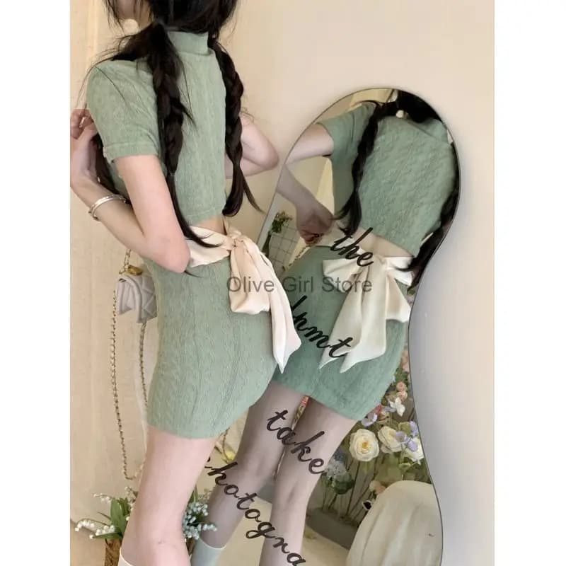 Chinese Style Improved Cheongsam Qipao Young Style Short Dress Sweet Elegant Sexy Buttocks Wrapped Bow Slim Women's Clothing