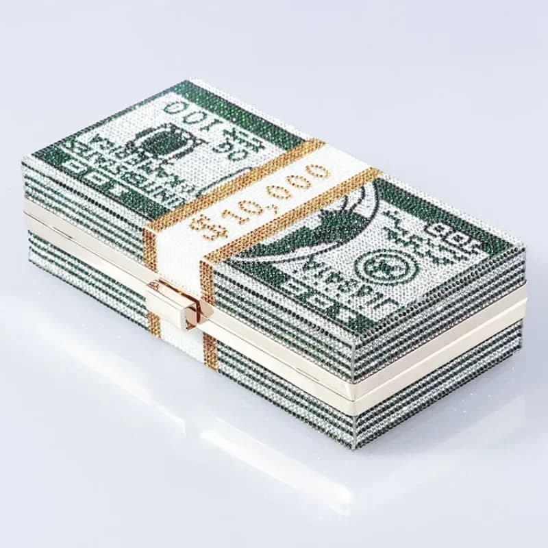 Formal Party Dollar Printed Evening Bag Women Summer Cool Square Handbags Diamond Rhinestone Blingbling Shinny Clutch Purses