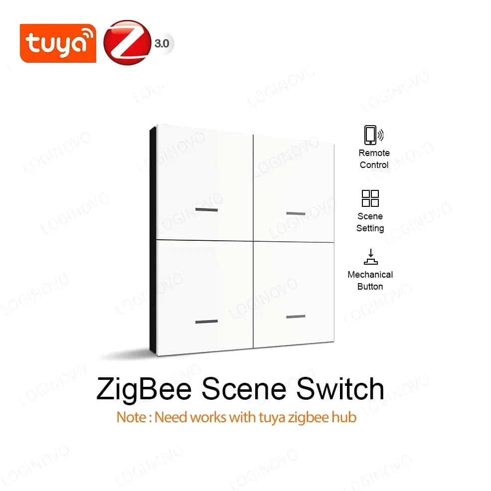 Tuya Zigbee Smart Scene Switch Button 4 Gang Wireless Switch Push Button Controller Smart Home Automation Scenario Switch