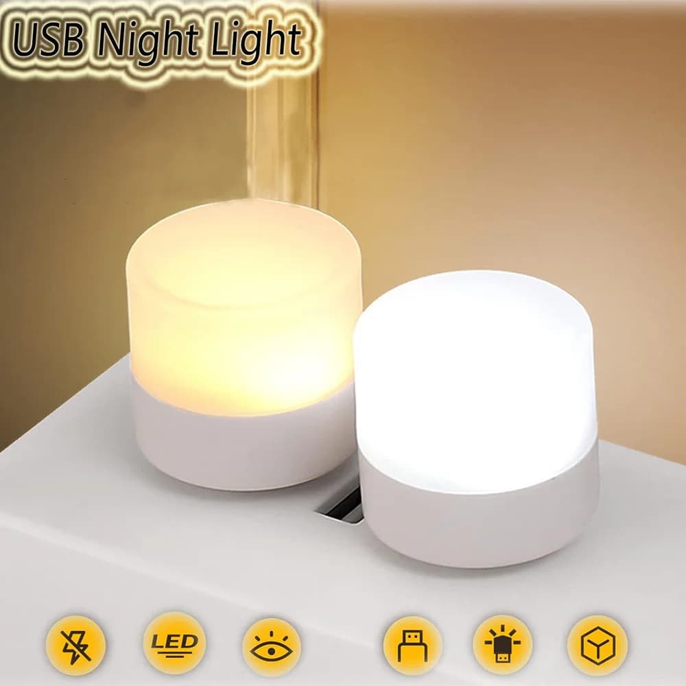 Mini USB Night Light Portable Warm White Eye Protection Book Reading Lamp USB Plug Computer Mobile Power Charging LED Night Lamp