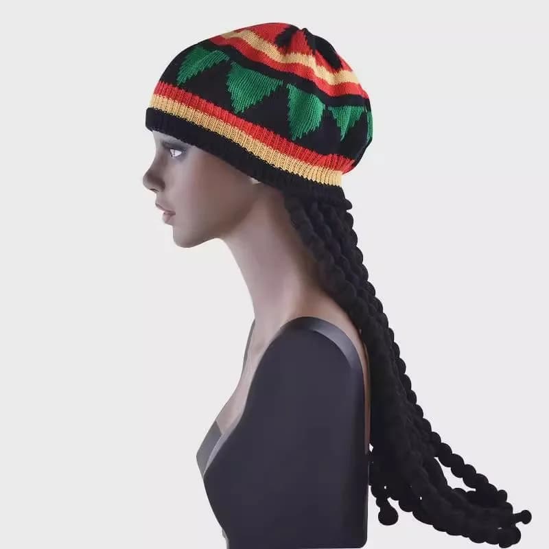 New Unisex Knitted Braid Hat Jamaican Bob Rasta Beanie Hats Hip Hop Cap Dreadlocks Wig Bob Marley Caribbean Fancy Dress Hat